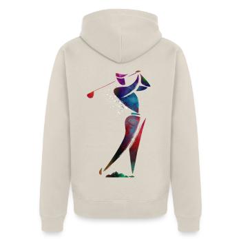 Farbenfroher Golfer in Bewegung - Unisex Premium Bio Zip Hoodie - Beige - Hinten - Thijin (182cm)
