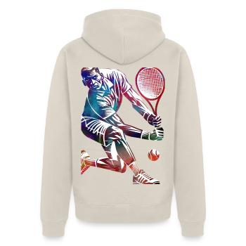 Tennisspieler - Unisex Premium Bio Zip Hoodie - Beige - Hinten - Thijin (182cm)
