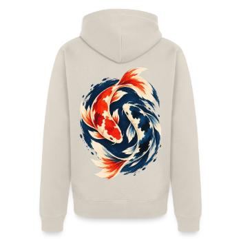 Koi Karpfen Japanischer Zierfisch - Unisex Premium Bio Zip Hoodie - Beige - Hinten - Thijin (182cm)
