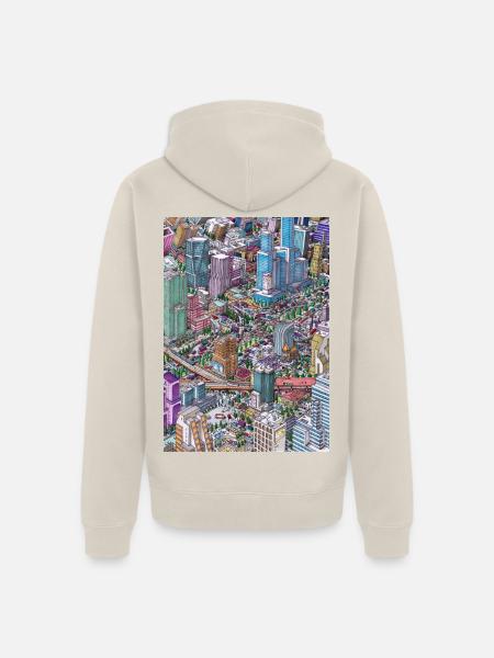 Colorful Cityscape Doodle - Unisex Premium Bio Zip Hoodie - Beige