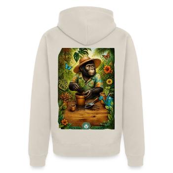 Gärtner-Gorilla liebt Pflanzen - Unisex Premium Bio Zip Hoodie - Beige - Hinten - Thijin (182cm)