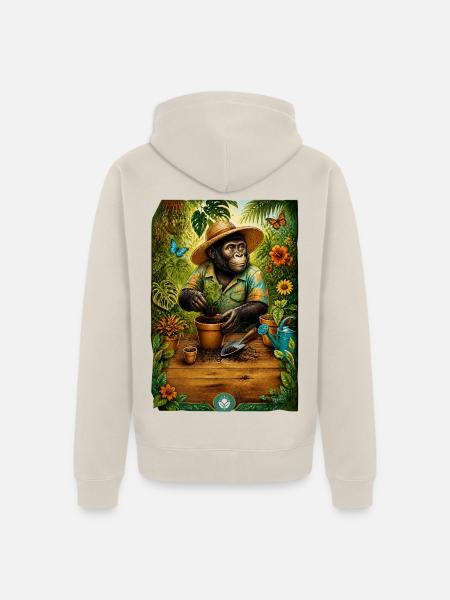 Gärtner-Gorilla liebt Pflanzen - Unisex Premium Bio Zip Hoodie - Beige