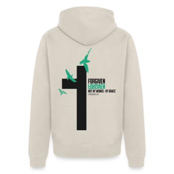 Forgiven Cross – Ephesians 2:8 Christian Faith - Unisex Premium Organic Zip Hoodie - beige - Back - Thijin (182cm)