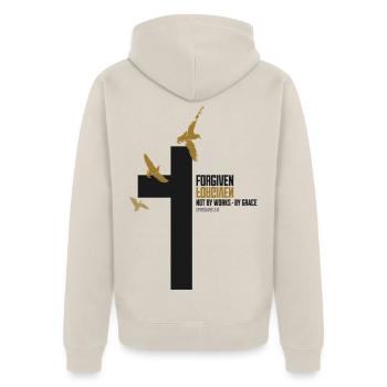 Forgiven Cross – Ephesians 2:8 Christian Faith - Unisex Premium Bio Zip Hoodie - Beige - Hinten - Thijin (182cm)