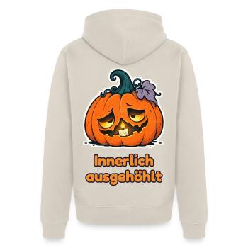 Innerlich ausgehöhlt – Müde Kürbislaterne - Unisex Premium Bio Zip Hoodie - Beige - Hinten - Thijin (182cm)