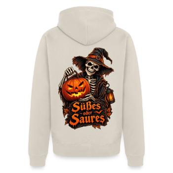 Süßes oder Saures Design - Unisex Premium Bio Zip Hoodie - Beige - Hinten - Thijin (182cm)