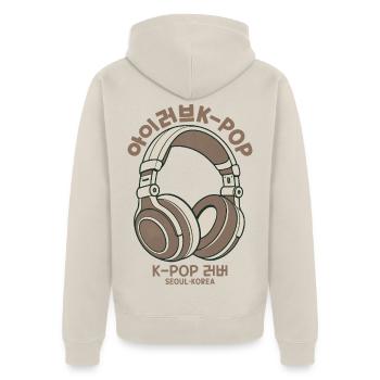 I Love K-Pop – Koreanisches Kopfhörer Design - Unisex Premium Bio Zip Hoodie - Beige - Hinten - Thijin (182cm)