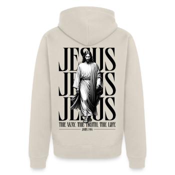 Jesus Walking Black & White Art - Unisex Premium Bio Zip Hoodie - Beige - Hinten - Thijin (182cm)