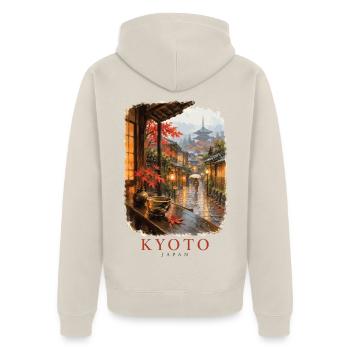 Kyoto Japan Vintage Frühlingsanhänger - Unisex Premium Bio Zip Hoodie - Beige - Hinten - Thijin (182cm)