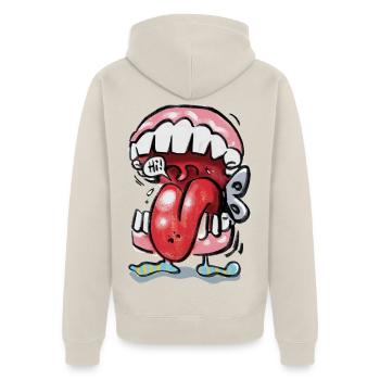 Klappergebiss - Unisex Premium Bio Zip Hoodie - Beige - Hinten - Thijin (182cm)