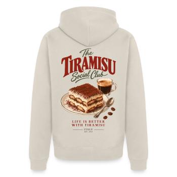 The Tiramisu Social Club - Unisex Premium Bio Zip Hoodie - Beige - Hinten - Thijin (182cm)