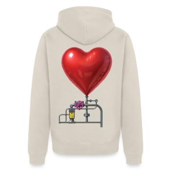 LOVE MACHINE - peace & love - Unisex Premium Organic Zip Hoodie - beige - Back - Thijin (182cm)