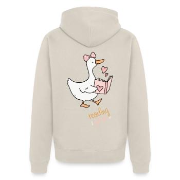 Leseziele Ente mit Herz - Unisex Premium Bio Zip Hoodie - Beige - Hinten - Thijin (182cm)