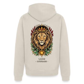 LÖWEN-TOTEM Mut - Unisex Premium Bio Zip Hoodie - Beige - Hinten - Thijin (182cm)