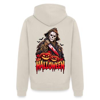 Halloween Scarecrow Retro-Horror - Unisex Premium Bio Zip Hoodie - Beige - Hinten - Thijin (182cm)