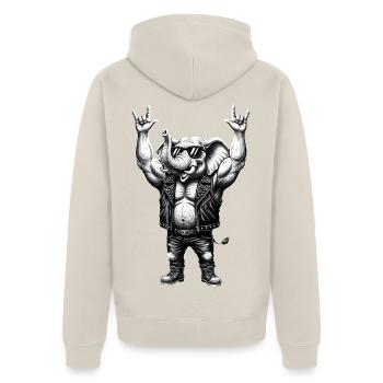 Rocker Elephant Metal Heavy Metal Hardrock Design - Unisex Premium Organic Zip Hoodie - beige - Back - Thijin (182cm)