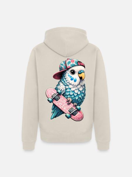 Cooler Skateboard-Vogel mit Cap – Streetstyle Desi - Unisex Premium Bio Zip Hoodie - Beige