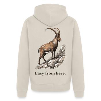 Steinbock Ab hier gemütlich - Unisex Premium Bio Zip Hoodie - Beige - Hinten - Thijin (182cm)
