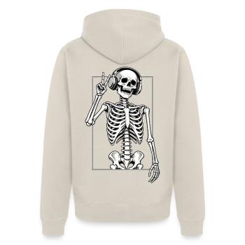 Skelett mit Kopfhörern - Unisex Premium Bio Zip Hoodie - Beige - Hinten - Thijin (182cm)