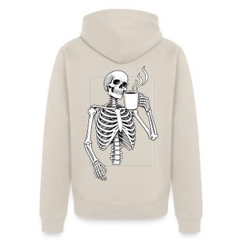 Skelett mit Morgenkaffee - Unisex Premium Bio Zip Hoodie - Beige - Hinten - Thijin (182cm)