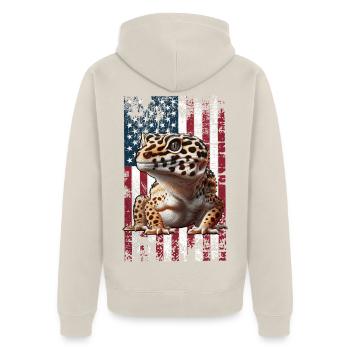 Leopardgecko US - Unisex Premium Bio Zip Hoodie - Beige - Hinten - Thijin (182cm)