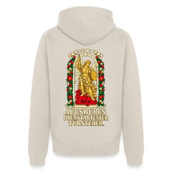 Turamichele Augsburgs Türsteher - Unisex Premium Bio Zip Hoodie - Beige - Hinten - Thijin (182cm)