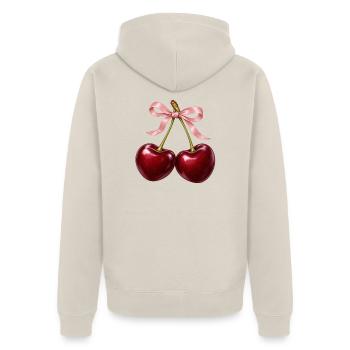 Burgunderrote Kirschen mit zartrosa Schleife - Unisex Premium Bio Zip Hoodie - Beige - Hinten - Thijin (182cm)
