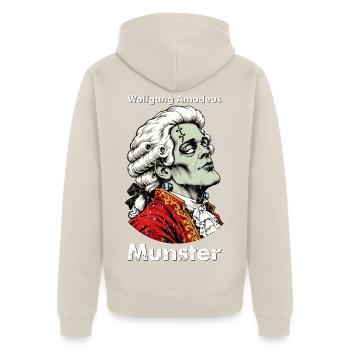 Wolfgang Amadeus Munster – ein Monster mit Klasse - Unisex Premium Bio Zip Hoodie - Beige - Hinten - Thijin (182cm)