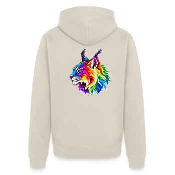 Leuchtender Regenbogen-Luchs - Unisex Premium Bio Zip Hoodie - Beige - Hinten - Thijin (182cm)