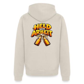 Held der Arbeit – Lustiges Feierabend Design - Unisex Premium Bio Zip Hoodie - Beige - Hinten - Thijin (182cm)