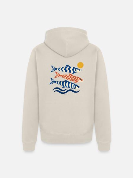 Koi Wellen im Sonnenkreis - Unisex Premium Bio Zip Hoodie - Beige