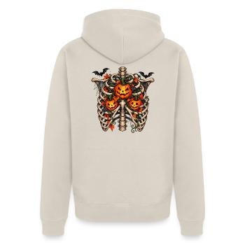 Halloween-Rippen mit Kürbis - Unisex Premium Bio Zip Hoodie - Beige - Hinten - Thijin (182cm)