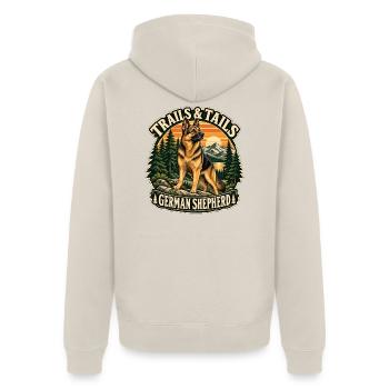 Trails and Tails – Deutscher Schäferhund Wandern - Unisex Premium Bio Zip Hoodie - Beige - Hinten - Thijin (182cm)