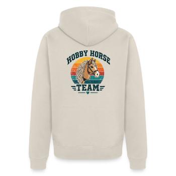 Hobby Horse Team Vintage Retro - Unisex Premium Bio Zip Hoodie - Beige - Hinten - Thijin (182cm)