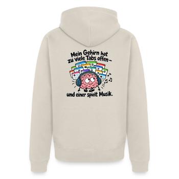 Gehirn mit offenen Tabs und Musik - Unisex Premium Bio Zip Hoodie - Beige - Hinten - Thijin (182cm)