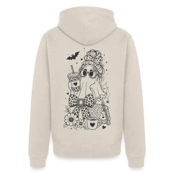 Mama Geist - Unisex Premium Bio Zip Hoodie - Beige - Hinten - Thijin (182cm)