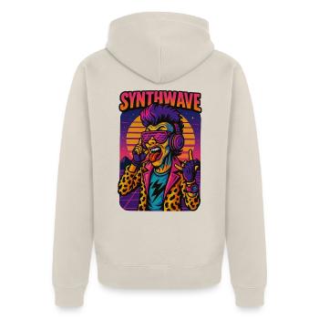 synthwave - Unisex Premium Bio Zip Hoodie - Beige - Hinten - Thijin (182cm)