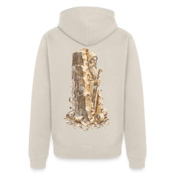 Holzschnitzerei Schnitzen Holzschnitzen - Unisex Premium Bio Zip Hoodie - Beige - Hinten - Thijin (182cm)