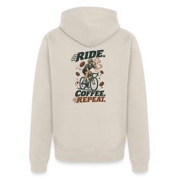 Ride Coffee Repeat Fahrrad Kaffee - Unisex Premium Bio Zip Hoodie - Beige - Hinten - Thijin (182cm)