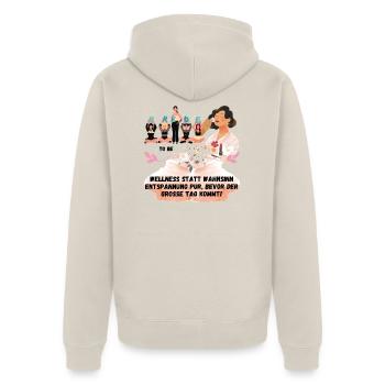 Wellness vor der Hochzeit – Spa Inspiration JGA  - Unisex Premium Bio Zip Hoodie - Beige - Hinten - Thijin (182cm)