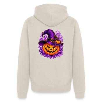 Halloween-Zauberhut Kürbis - Unisex Premium Bio Zip Hoodie - Beige - Hinten - Thijin (182cm)