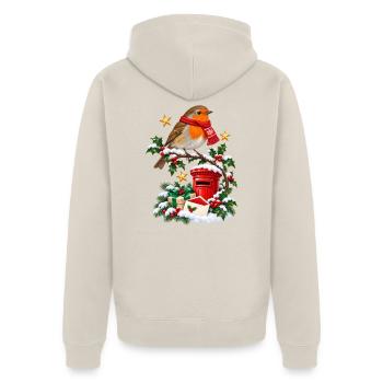 Weihnachts-Robin und roter Briefkasten - Unisex Premium Bio Zip Hoodie - Beige - Hinten - Thijin (182cm)