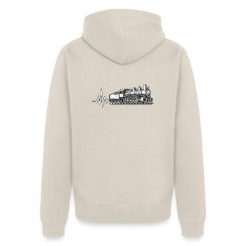 Dampflok Herzschlag Eisenbahn Leidenschaft - Unisex Premium Bio Zip Hoodie - Beige - Hinten - Thijin (182cm)