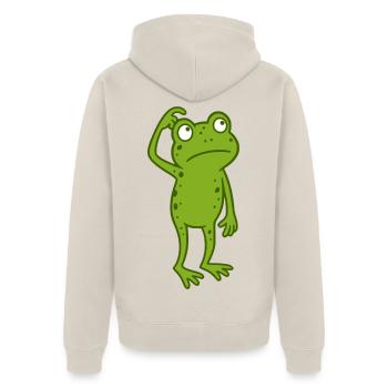 Frosch verwirrt  - Unisex Premium Bio Zip Hoodie - Beige - Hinten - Thijin (182cm)
