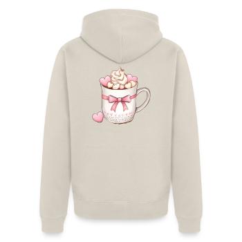 Herzcreme-Tasse - Unisex Premium Bio Zip Hoodie - Beige - Hinten - Thijin (182cm)