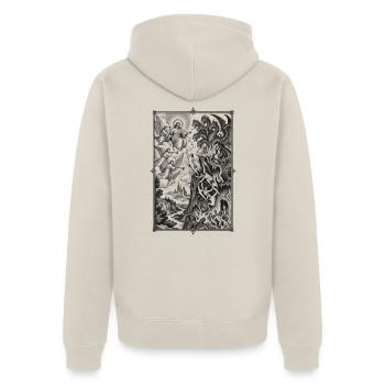 Mythische Schlachtensilhouetten - Unisex Premium Bio Zip Hoodie - Beige - Hinten - Thijin (182cm)