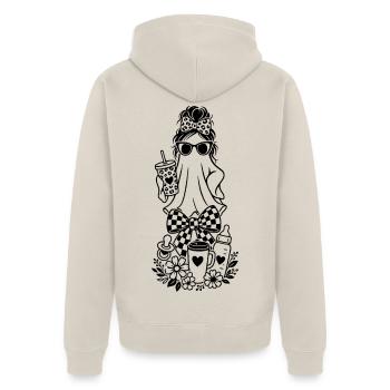 Mama Geist - Unisex Premium Bio Zip Hoodie - Beige - Hinten - Thijin (182cm)