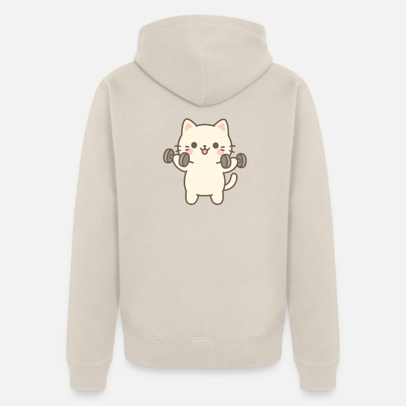 Chaton faisant de la musculation - Veste à capuche bio Premium Unisexe - beige