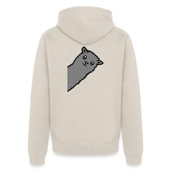 Gray Alpaca Llama Head Curious Funny Look - Unisex Premium Organic Zip Hoodie - beige - Back - Thijin (182cm)