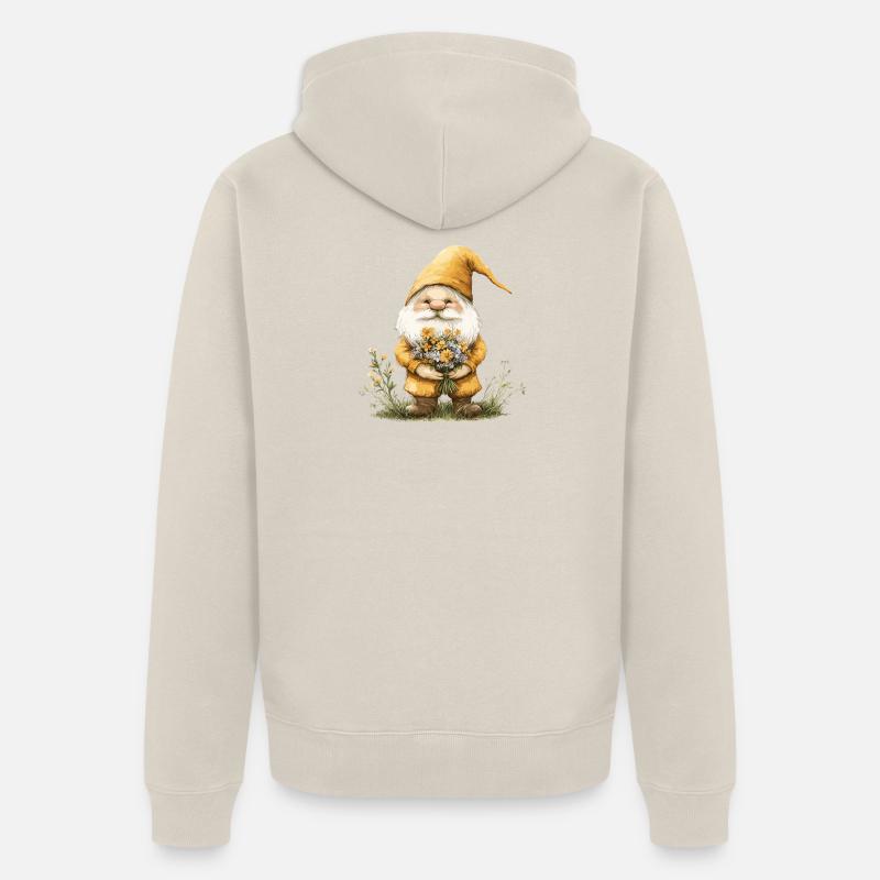 Gnome avec panier de fleurs - Veste à capuche bio Premium Unisexe - beige